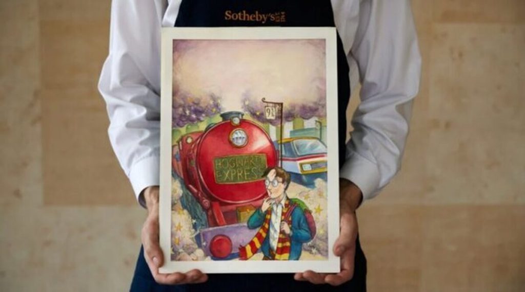 نقاشی اصل جلد کتاب هری پاتر در ساتبیز صحنه آبی